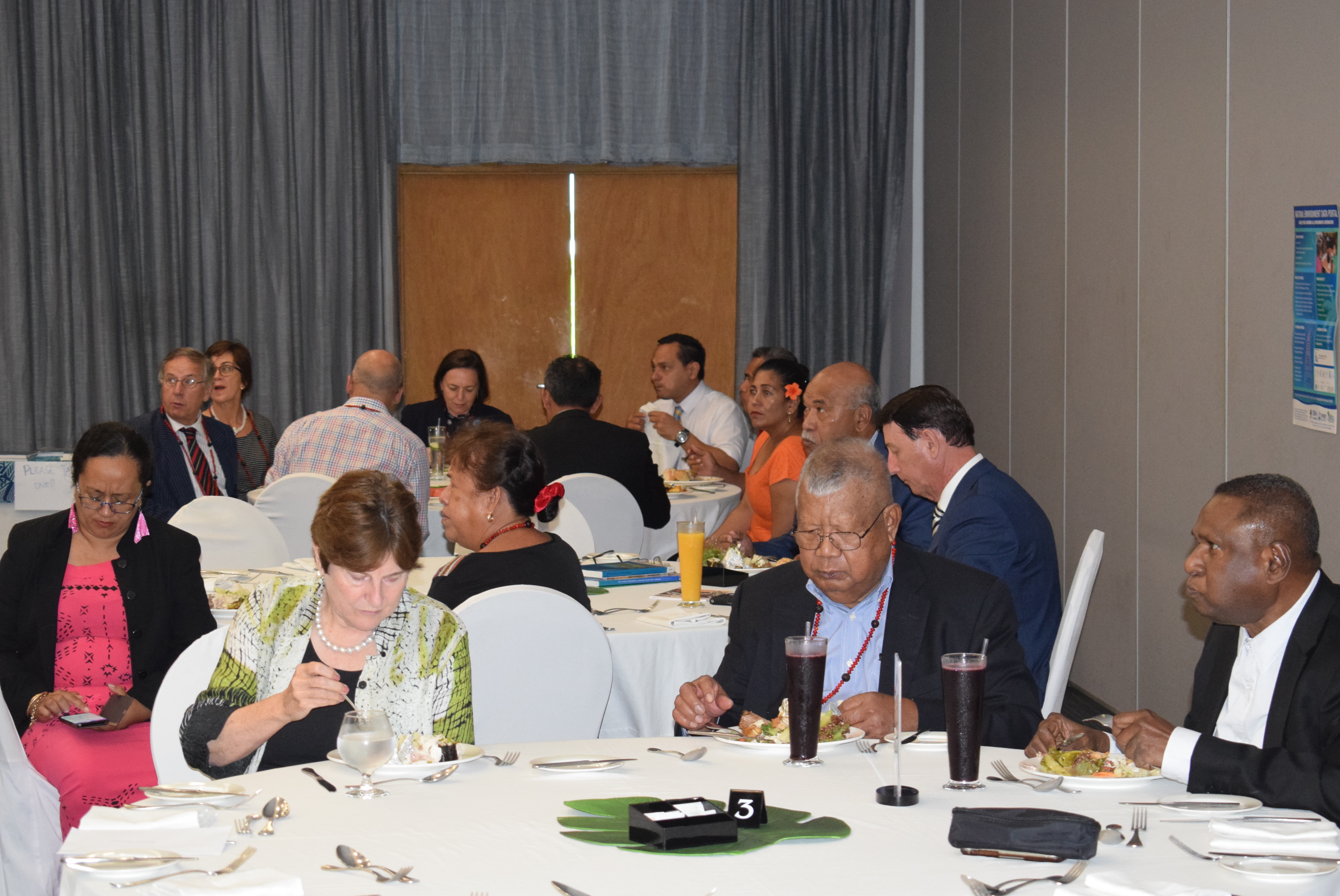 Pacific Judges engaged in the SPREP presentation over lunch